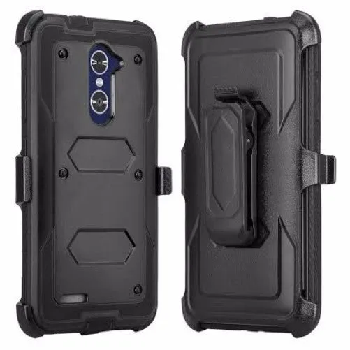 ZTE Z Max Pro Case, Blade X Max, ZTE Carry, ZTE Grand X Max 2 Case, Imperial Max Case [Built-in Screen Protector] Heavy Duty Belt Clip Holster / Rugged Triple Layer Protection - Black